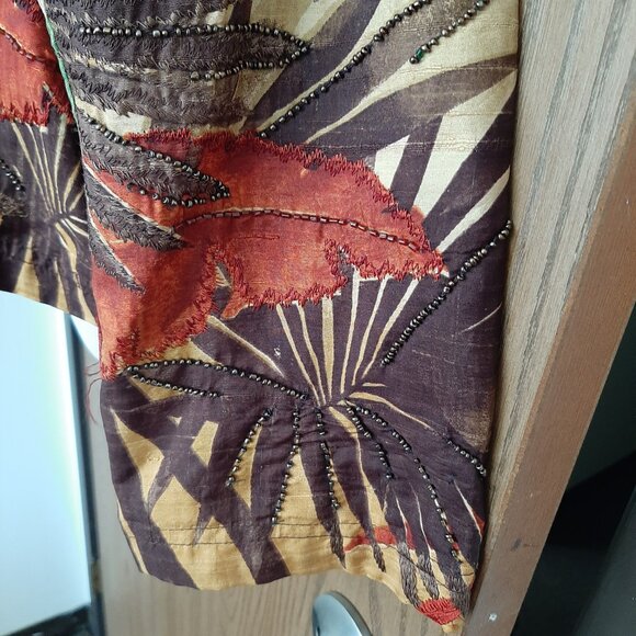 Chico's Design Women's Silk Beaded Leaf Leafy Fall Jacket Size 3 (XL) - Picture 4 of 5